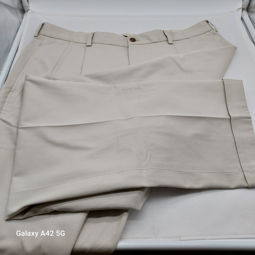 Brooks Brothers Advantage Chino Elliot Khaki Pleated Cuffed Pants Mens 36x32 Tan